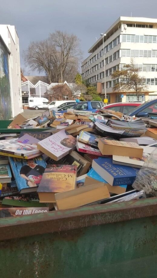 A skip full of books near the site of the Invercargill Rotary book sale which took place over the...