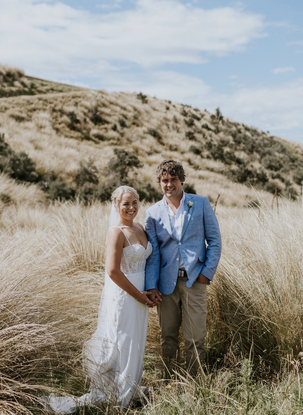 Ben and Bailey Allan (centre) with their bridal party (from left) Kieran Van Loon, Taylor Allan,...