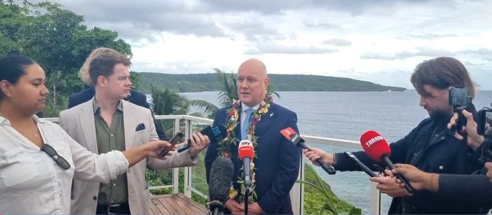 Prime Minister Christopher Luxon arrived in Nuie today.  Image: RNZ 