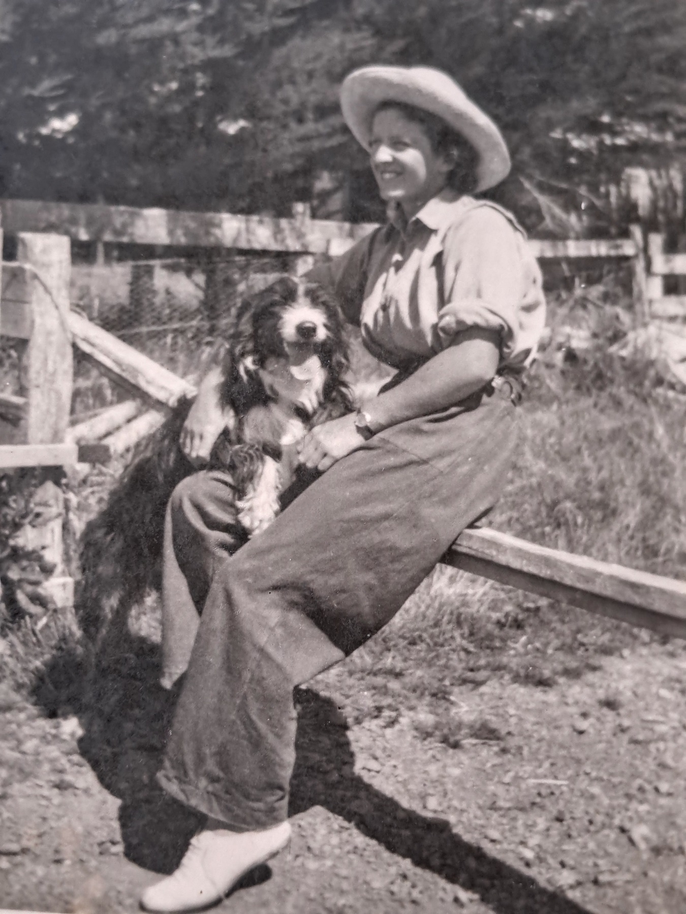 Mabel Collie with her sheep dog on her family farm in Pukemaori. Photo: supplied