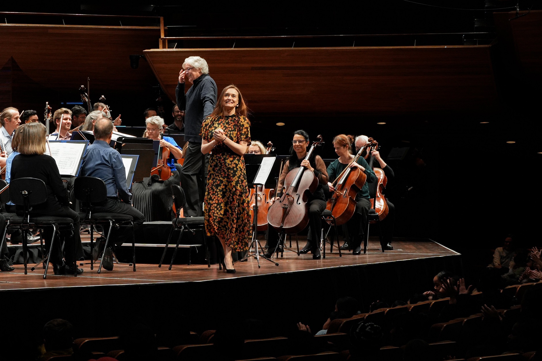 British animateur Rachel Leach on stage with the NZSO during a schools concert, The Firebird, in...