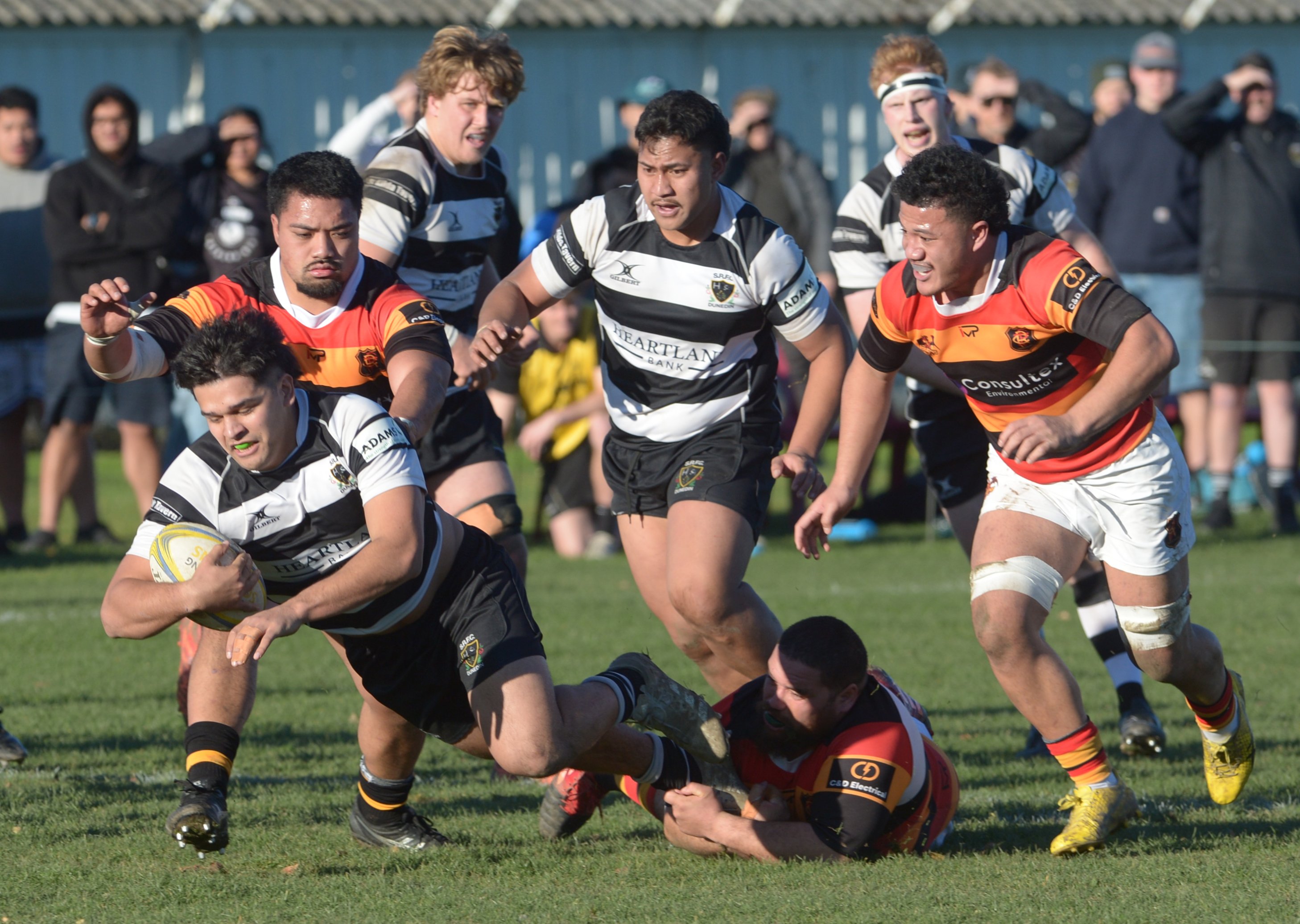 Southern’s Ned Pene gets taken down by Zingari hooker Viki Tofa during the teams’ premier club...