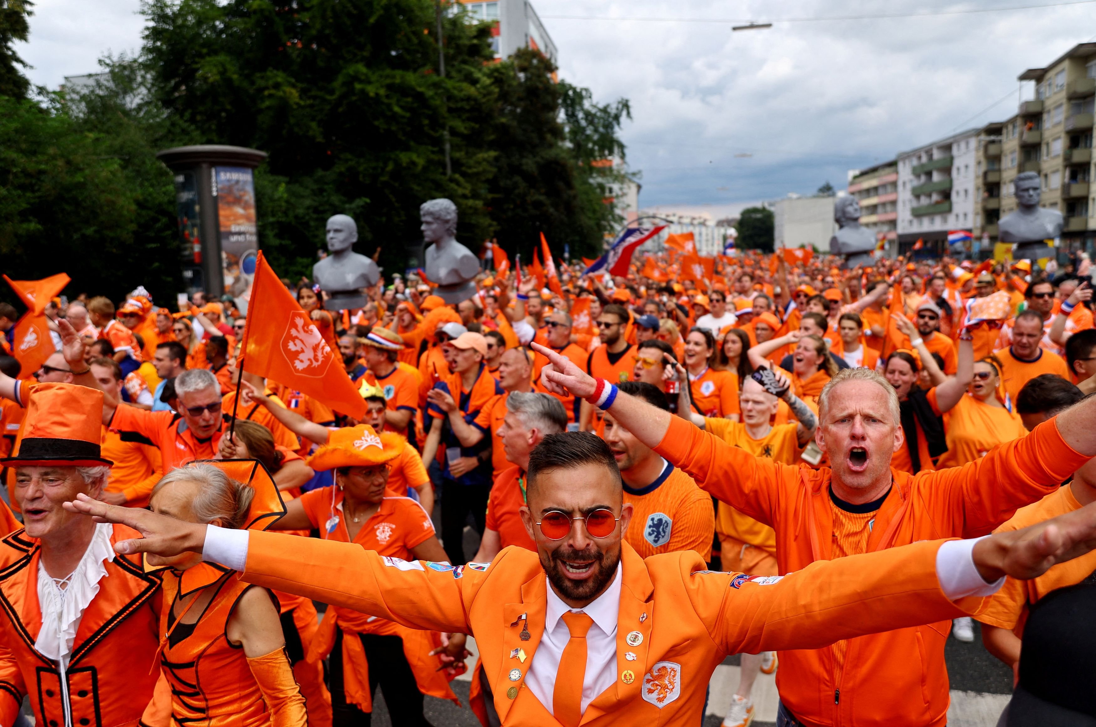 Dutch fans gather for the Euro 2024 round of 16 match between Romania and the Netherlands in...