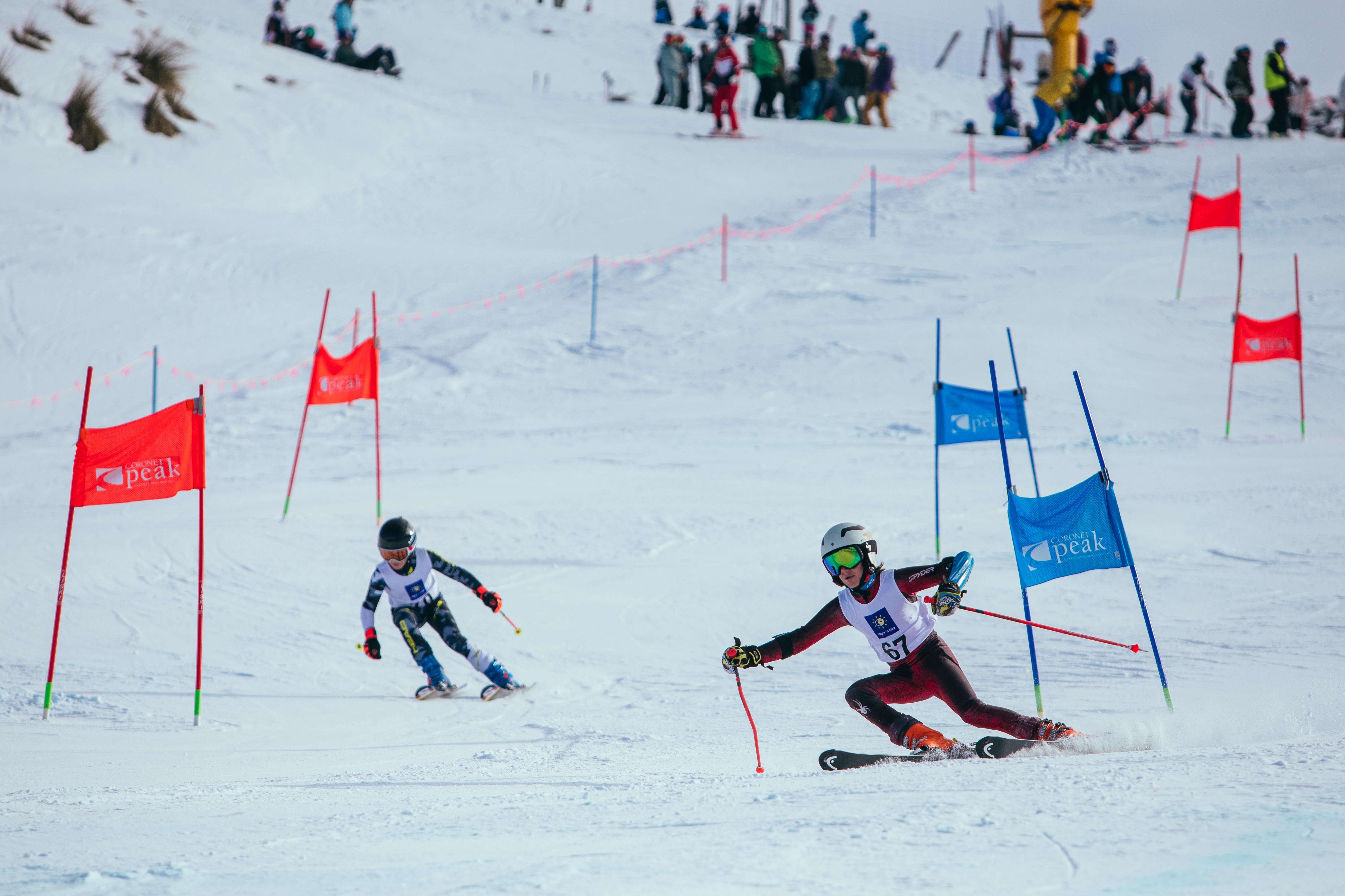 Young skiers Nero Saunders (left, 12) and Damien Ricard (12) compete in the National Junior...