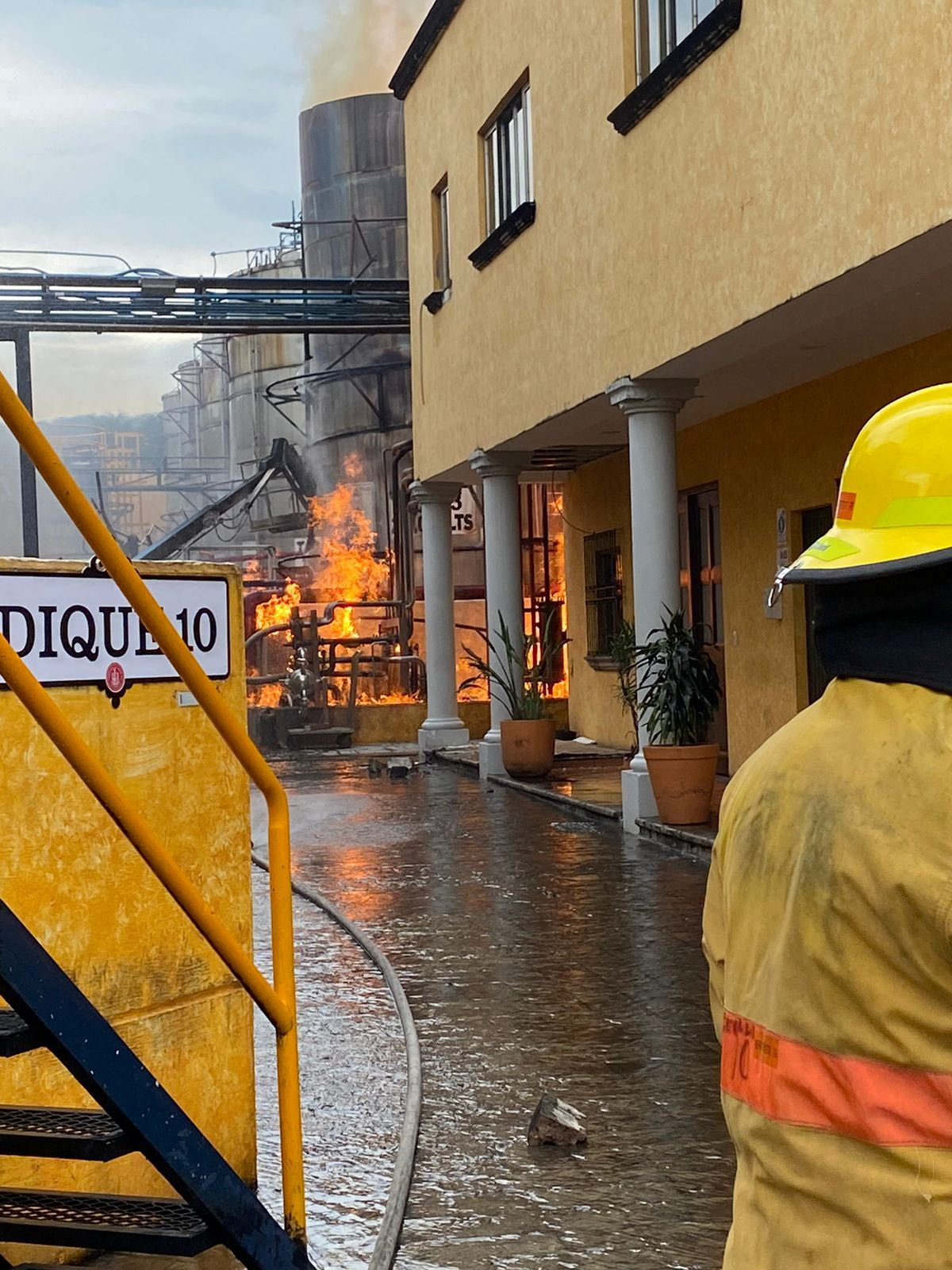 Fire burns following an explosion at a Jose Cuervo tequila plant, in Tequila, Jalisco state,...