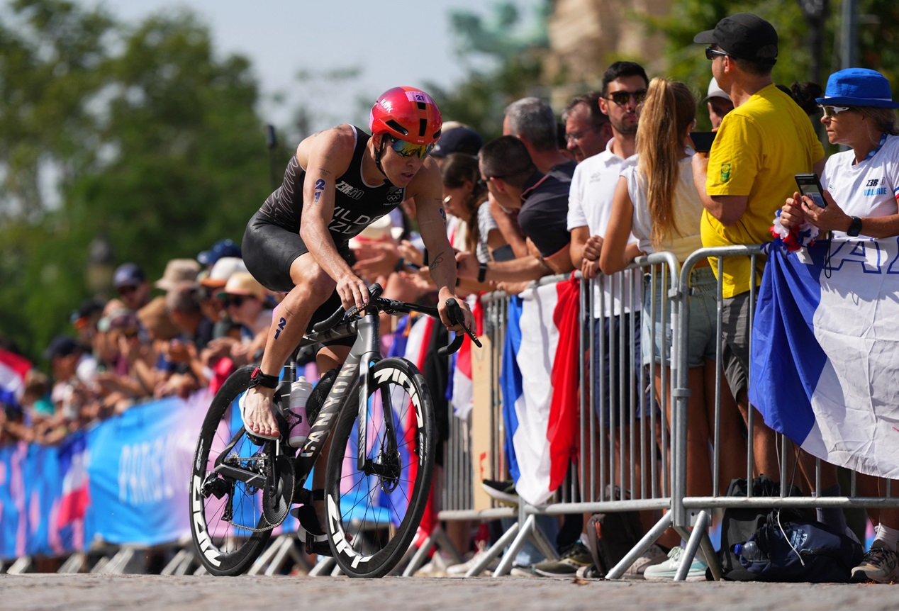 New Zealand's Hayden Wilde in action during the cycling leg of the men's triathlon. Photo: Reuters