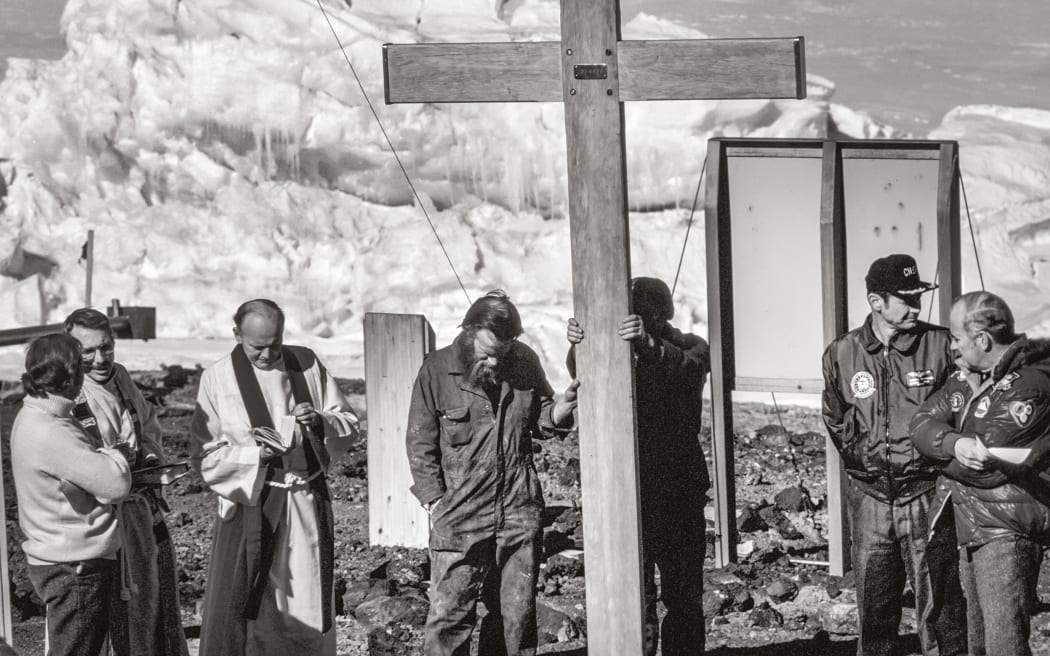 The dedication service of the crash memorial cross took place in front of Scott Base shortly...