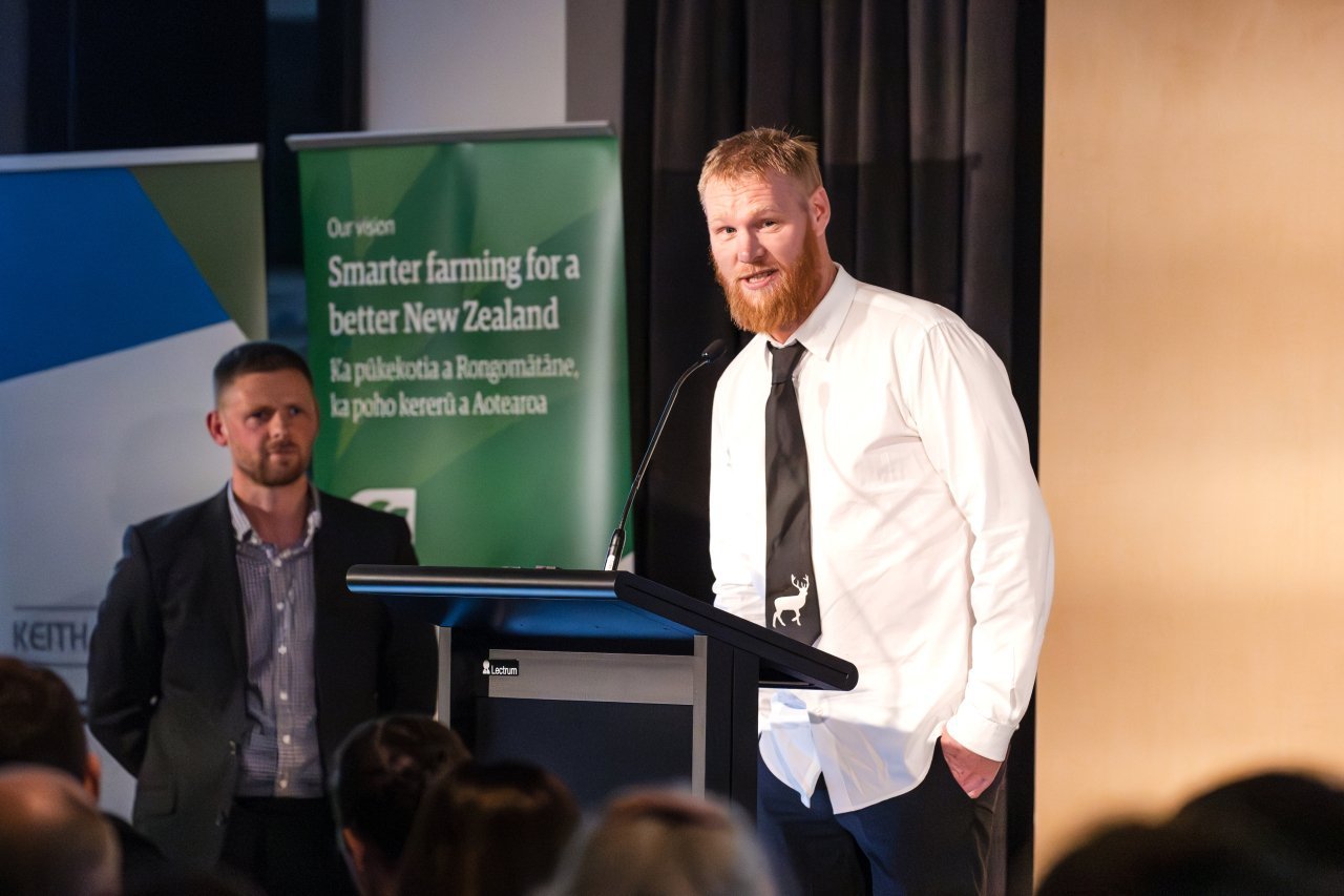 James Stenton accepts the Keith Andrews Innovation Award at the recent Groundspread New Zealand...