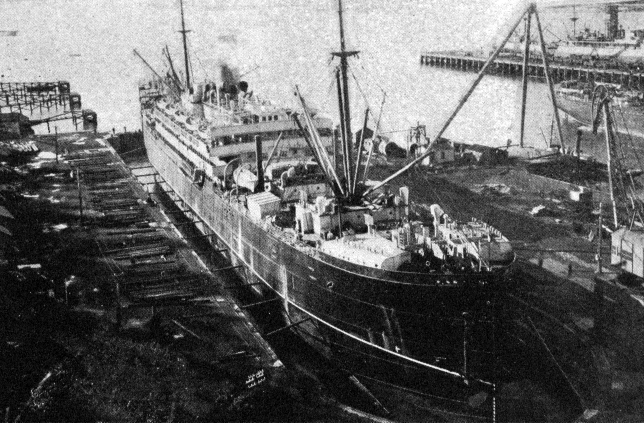 NZ Shipping Co's oil-fired steamship RMS Remuera in the Otago dock at Port Chalmers. She is 11...