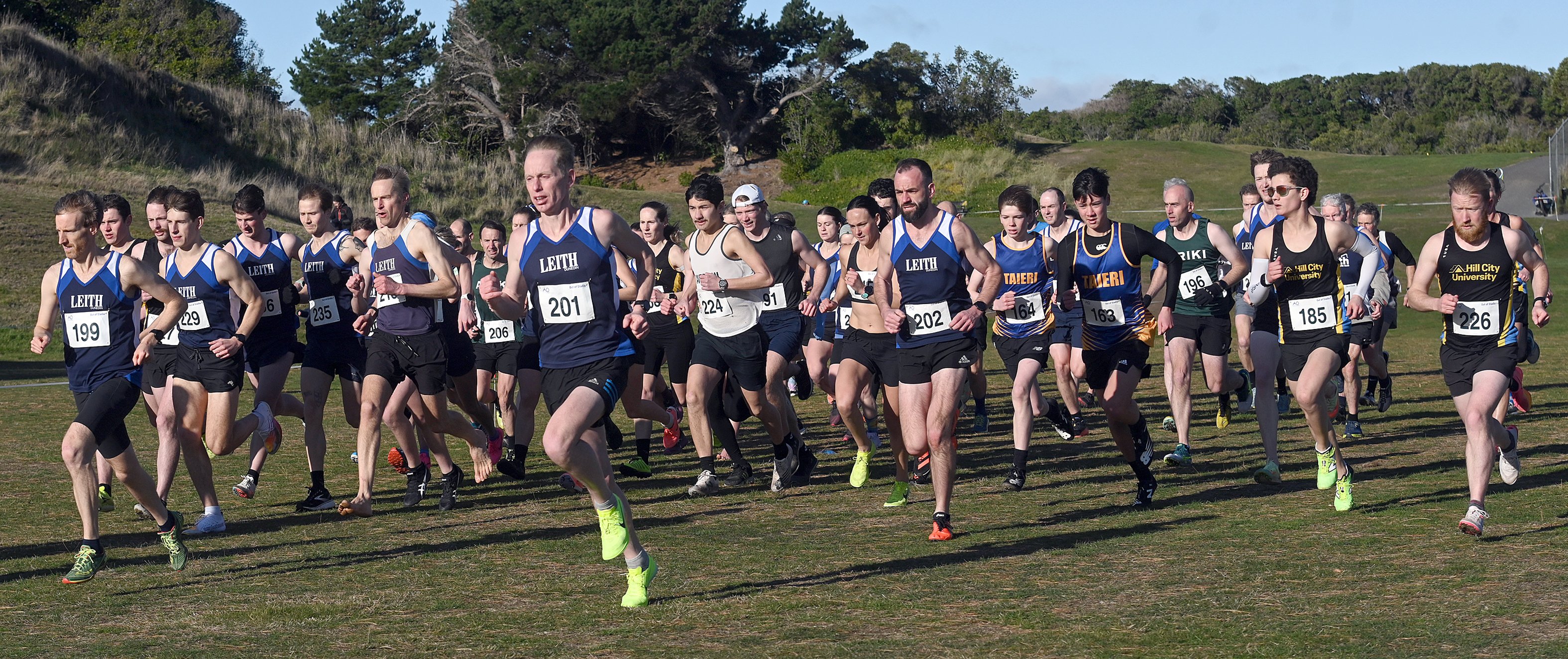 The field gets under way in the Otago cross-country championships at Chisholm Park yesterday....