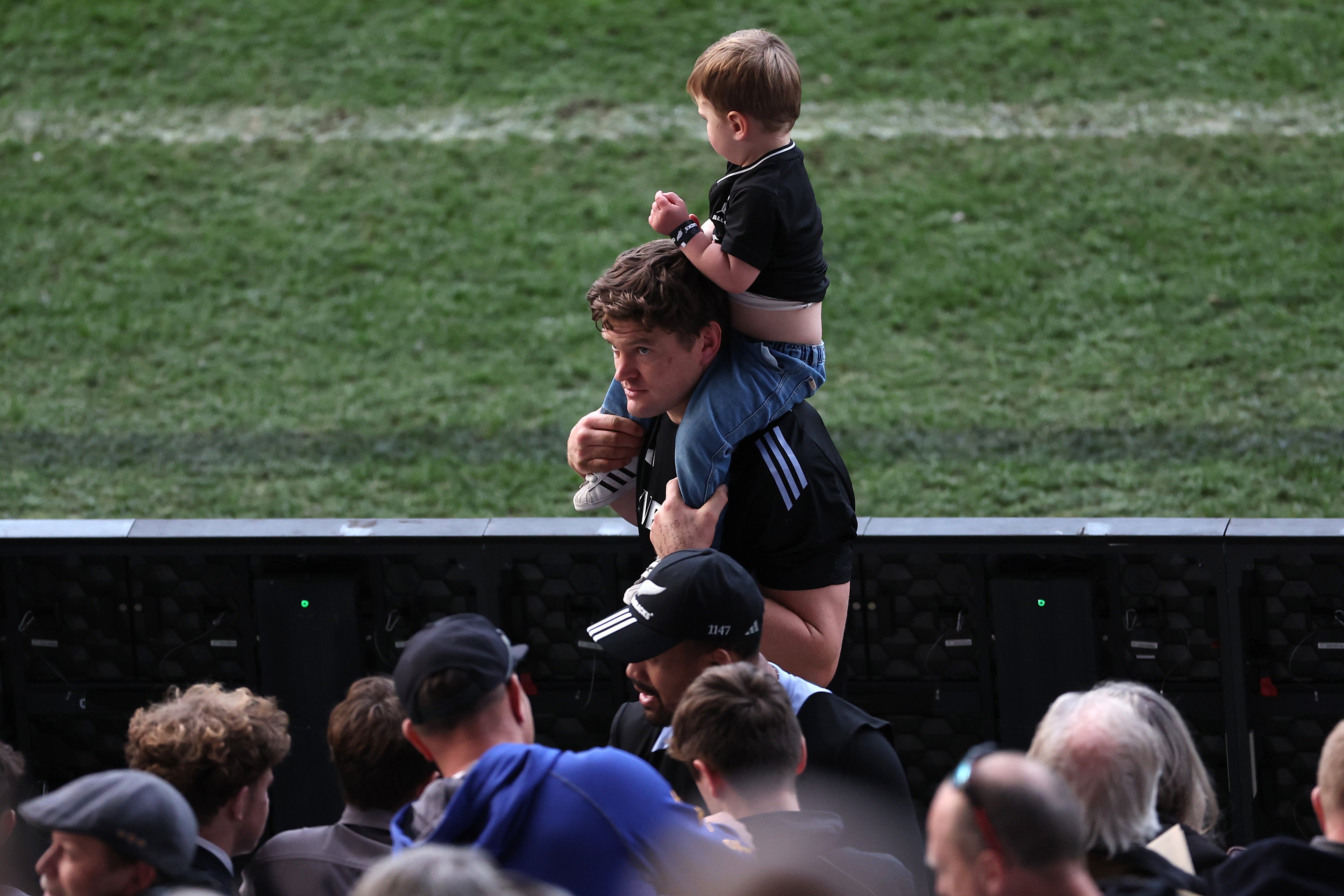 All Blacks captain Scott Barrett enjoys some time with son Dougal ahead of the test against...