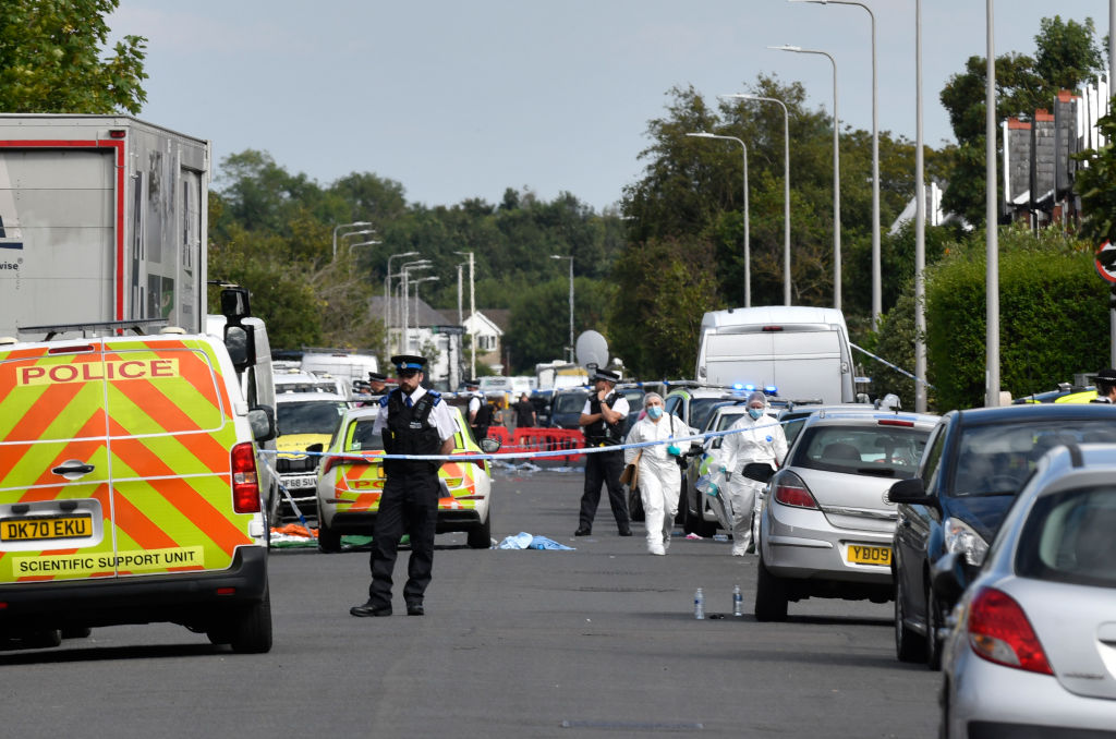 Police and other first responders at the scene of the attack in Southport. Photo: Getty