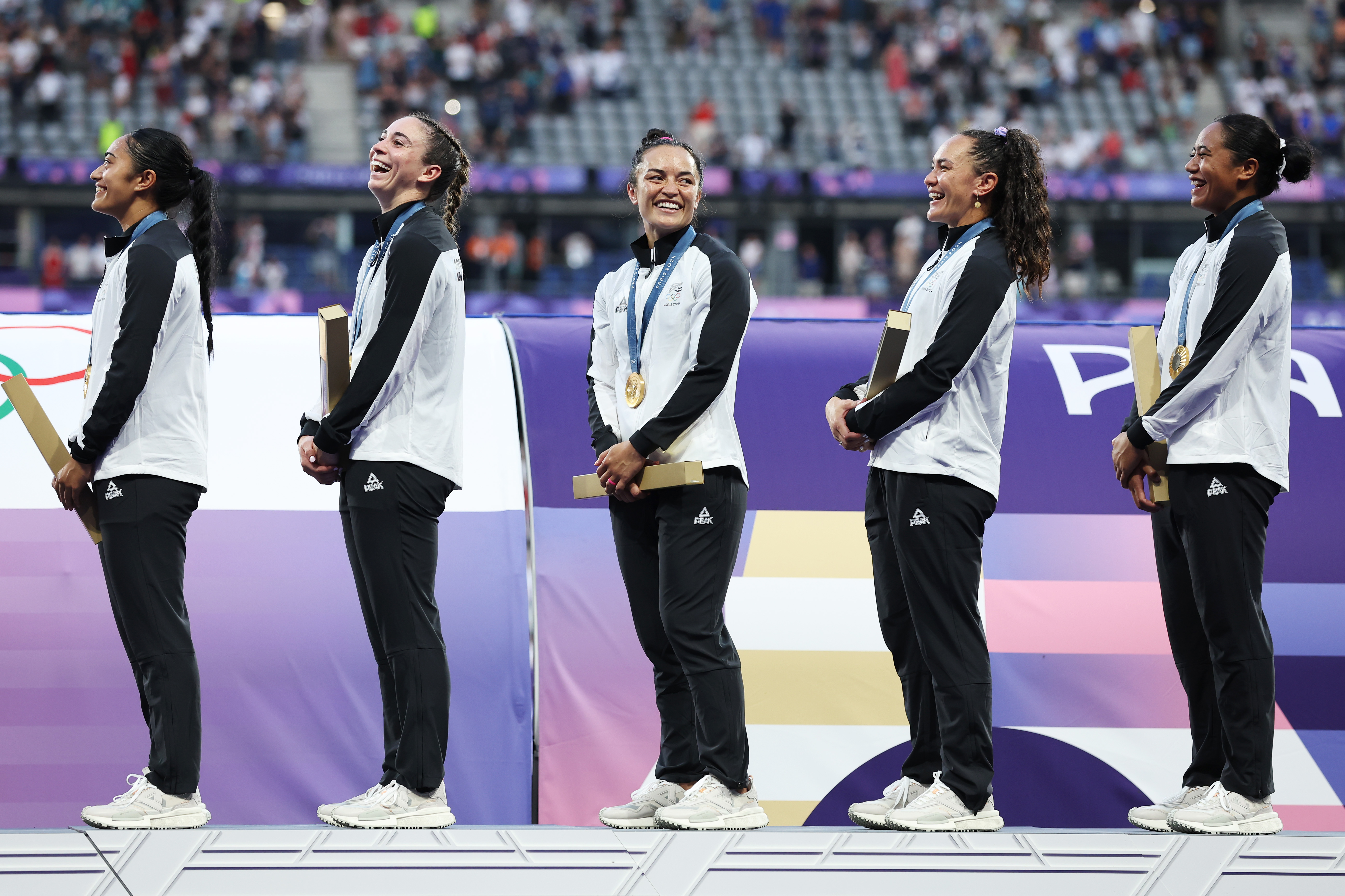 The Black Ferns sevens team at the medal ceremony. Photo: Getty Images 