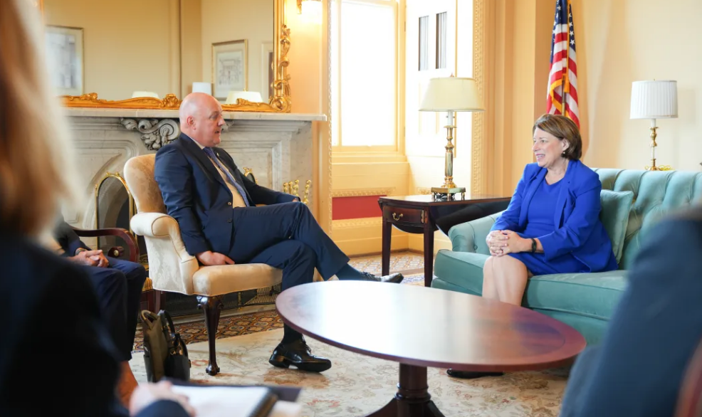 Christopher Luxon meets with senior US senator, Democrat Amy Klobuchar, in Washington DC. Photo:...