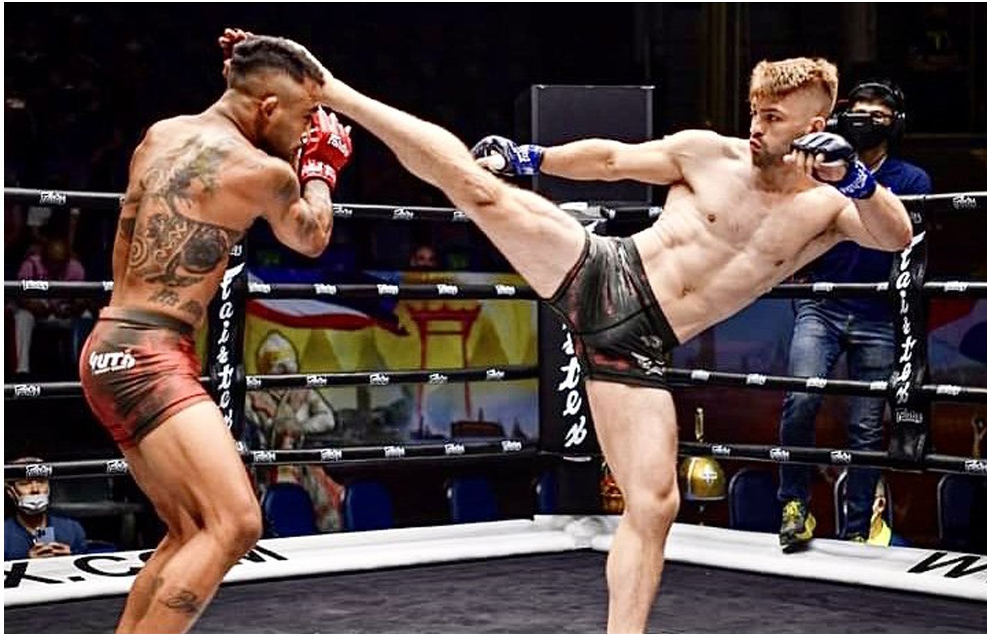 New Zealand MMA Fighter Jack Ferguson kicks out in a competitive mixed martial arts fight in...