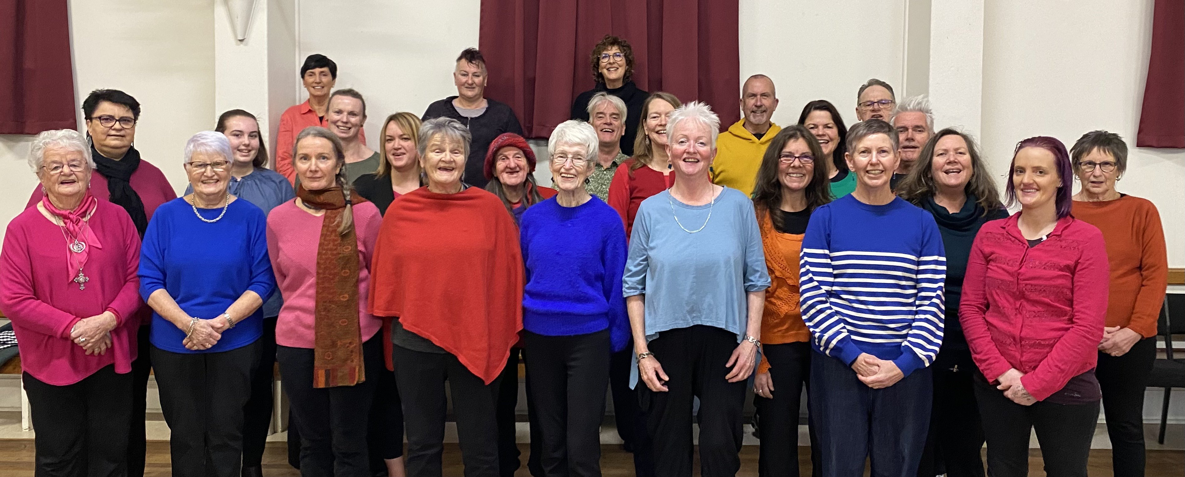 The All Together Now singers with song leaders (back row, centre) Sally Randall and, in front of...