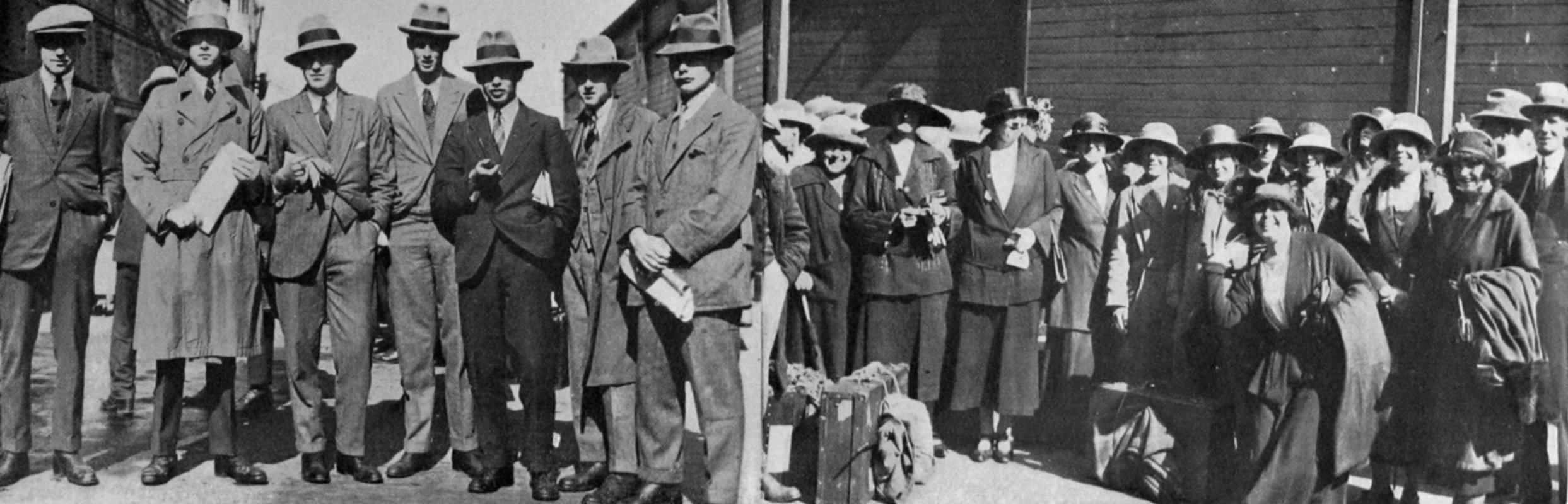 British ex-public school boys (left) and young Scotswomen, latest immigrants to New Zealand. —...