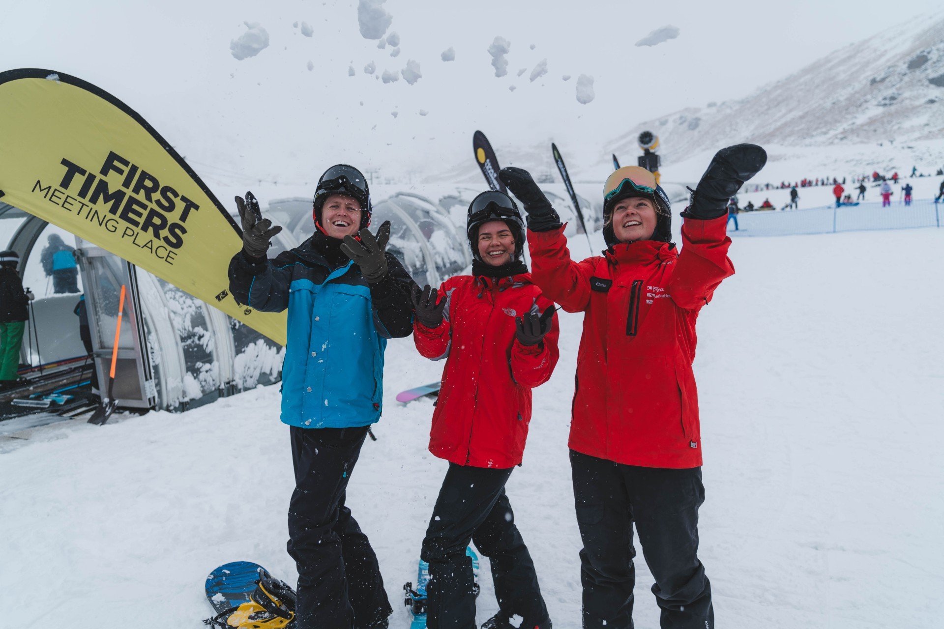 Making the most of yesterday’s snowfall at The Remarkables Ski Area, are (from left) James...