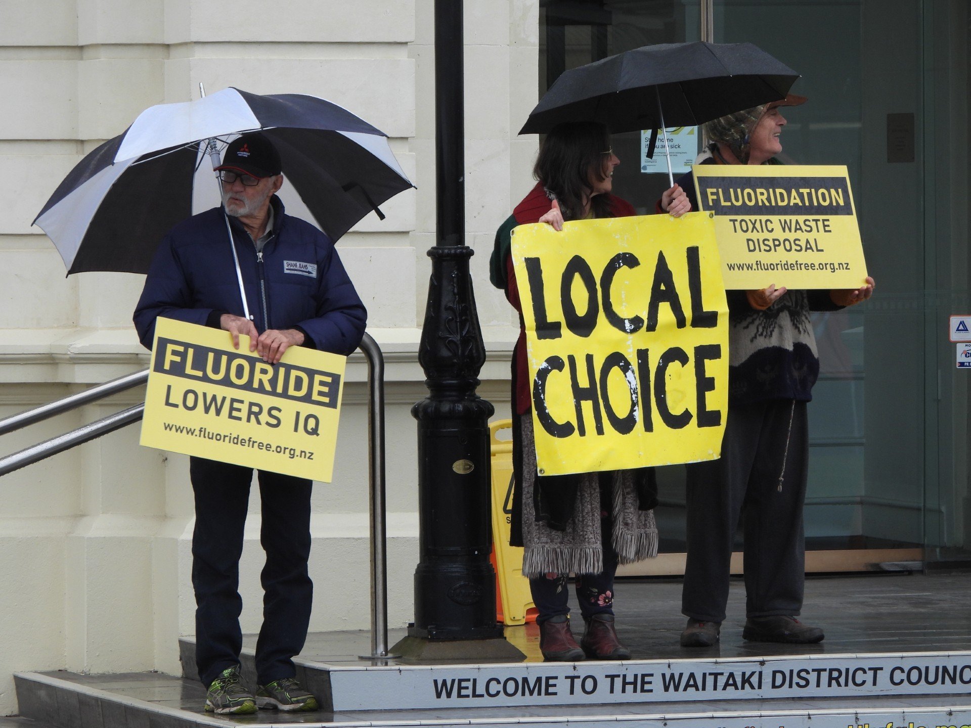 Protesters outside the Waitaki District Council chambers recently on a regular anti-fluoride...