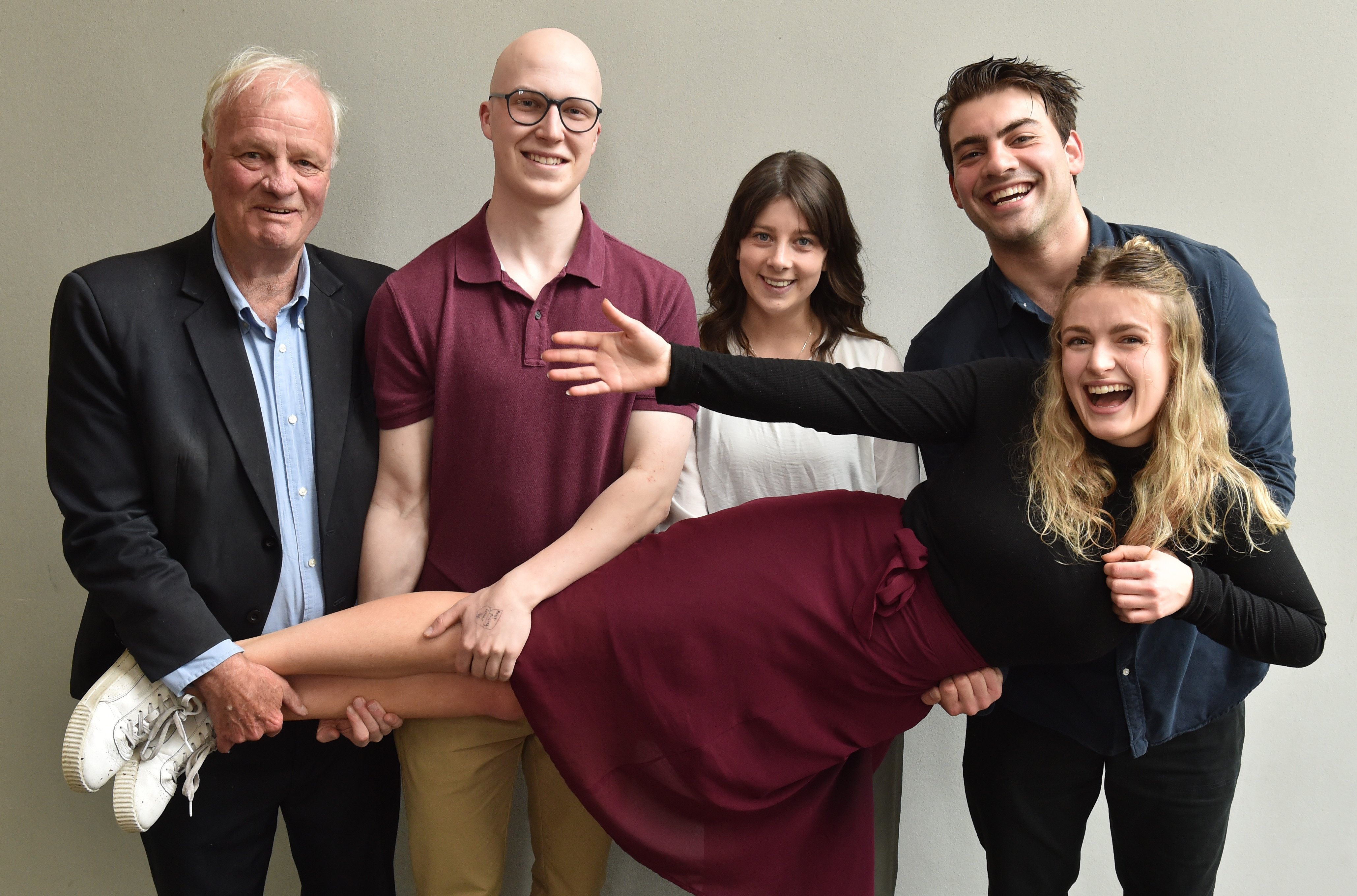 Xavier English (right) uses teamwork with (from left) John Guthrie, Ben Gordon and Sanne Dean to...