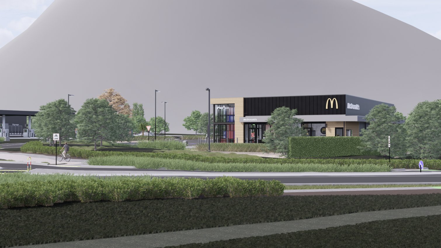 An updated concept image of the proposed Wānaka McDonald’s restaurant. Image: supplied/QLDC