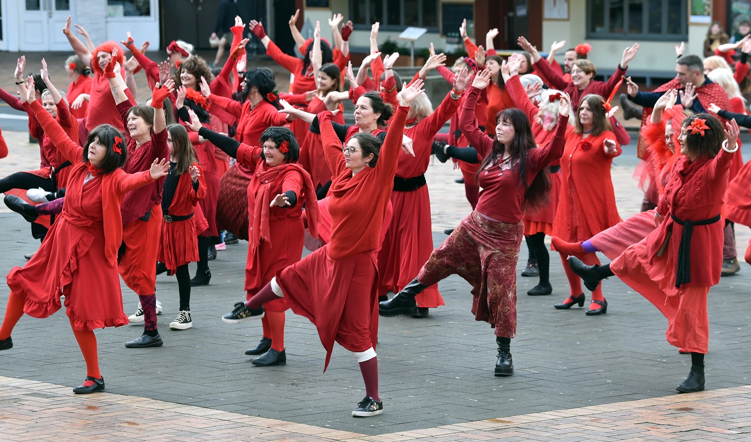 Dancers take part in the Wuthering Heights event in Dunedin's Octagon on Saturday. Photo: Peter...