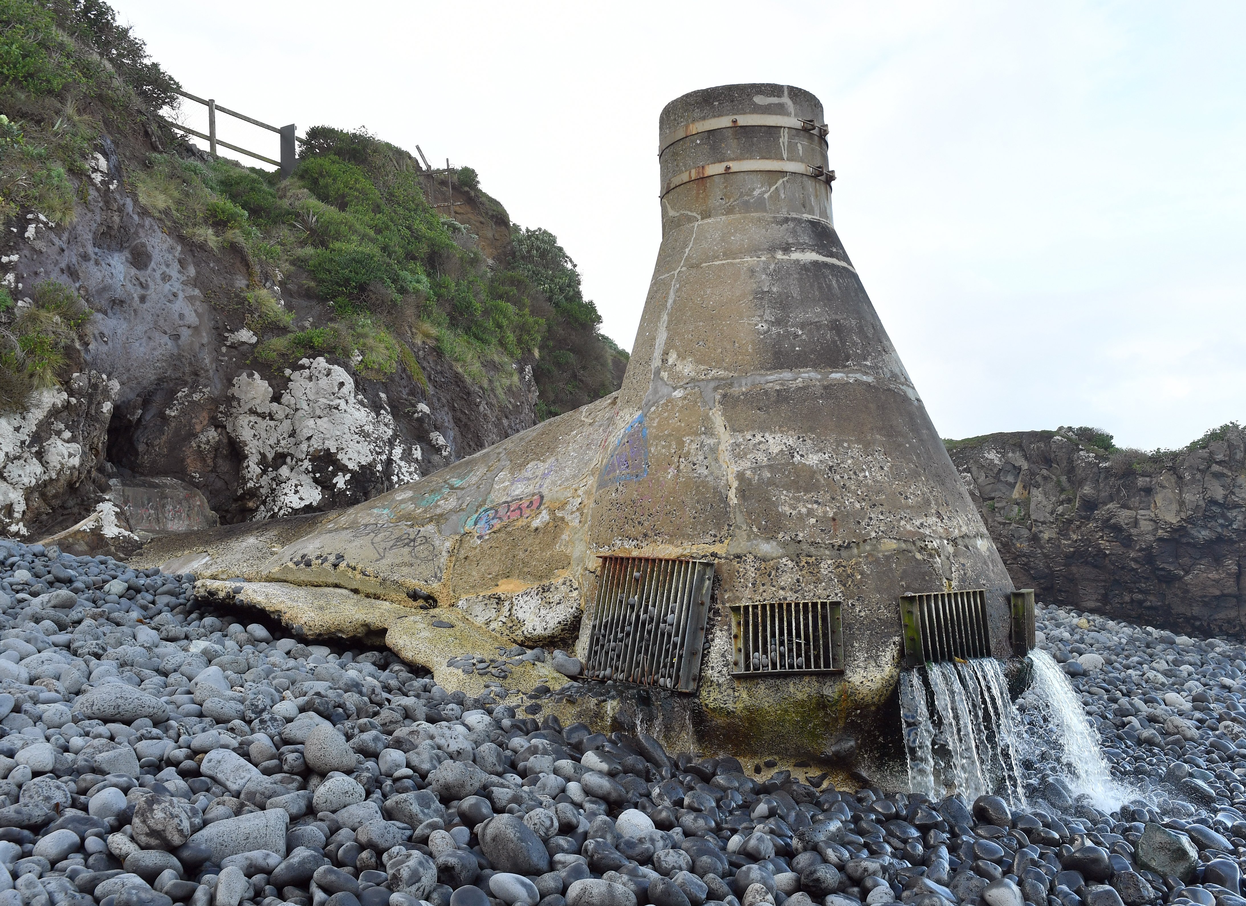 Strengthening this concrete channel into the Pacific Ocean at Second Beach is part of the council...