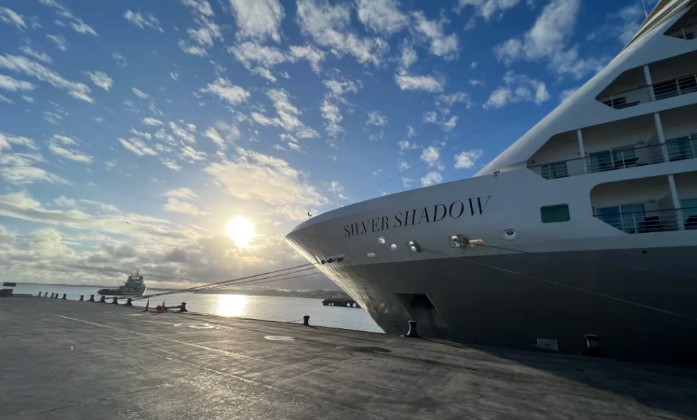 The Silver Shadow cruise ship in Taranaki during the last cruise season. Photo: Supplied