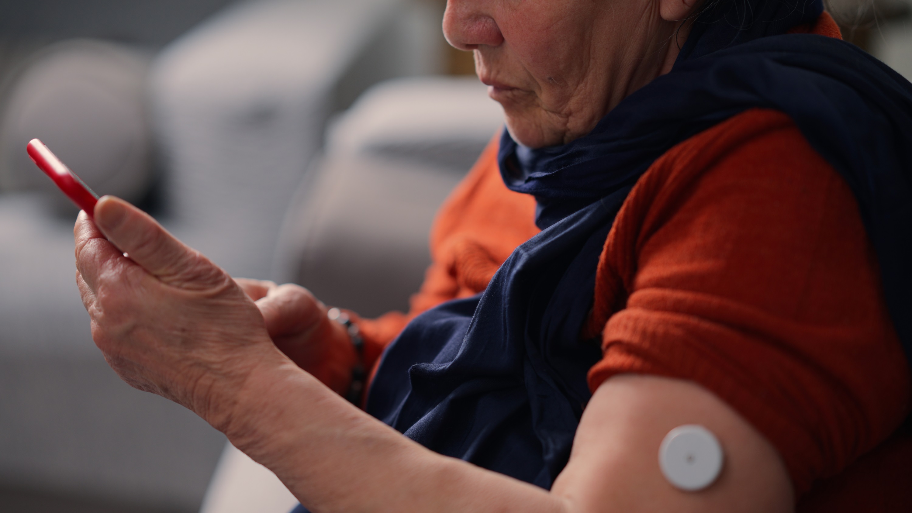 A continuous glucose monitor lets users test their blood sugar with a scanner or phone. Photo:...