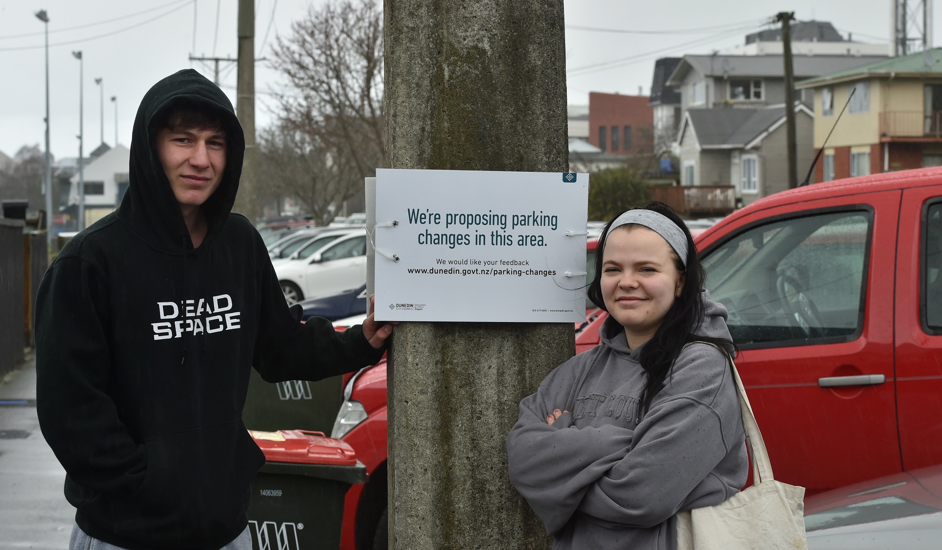 Harbour Tce students Finlay Tomkins and Dana Wister do not like the DCC's new parking proposal...