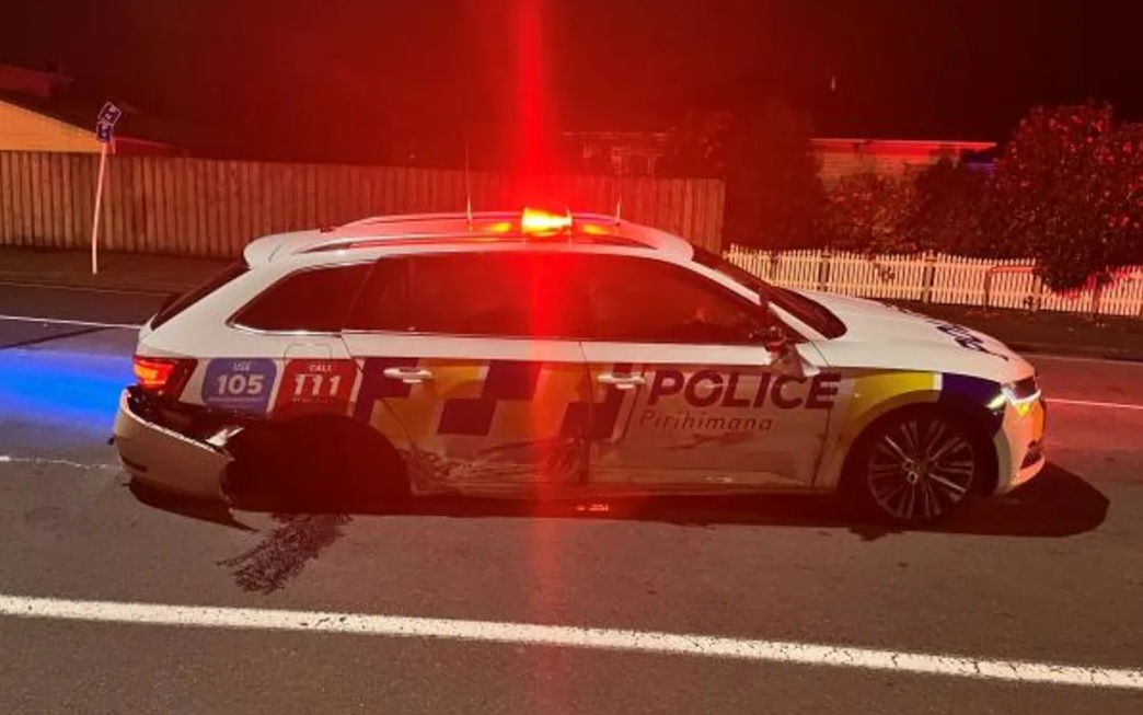 The police car was damaged in the crash involving suspected drunk driver. Photo: supplied/New...