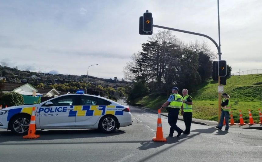 Police at scene in Nelson yesterday. Photo: RNZ