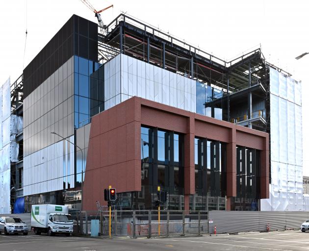 Cladding on the new Dunedin Hospital outpatient building seen recently from the corner of Castle...