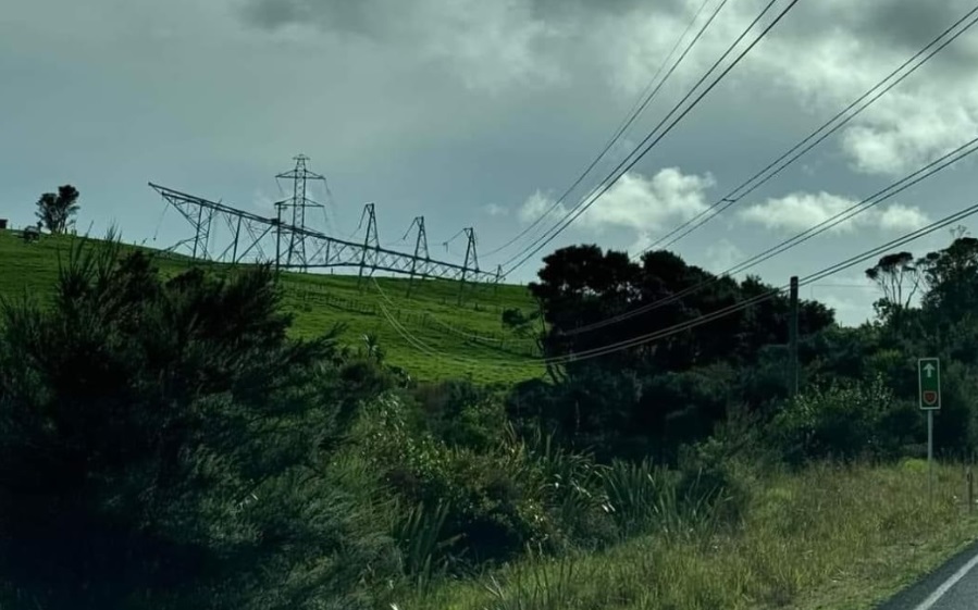 The large power pylon came down in June. Photo: Supplied / Top Energy