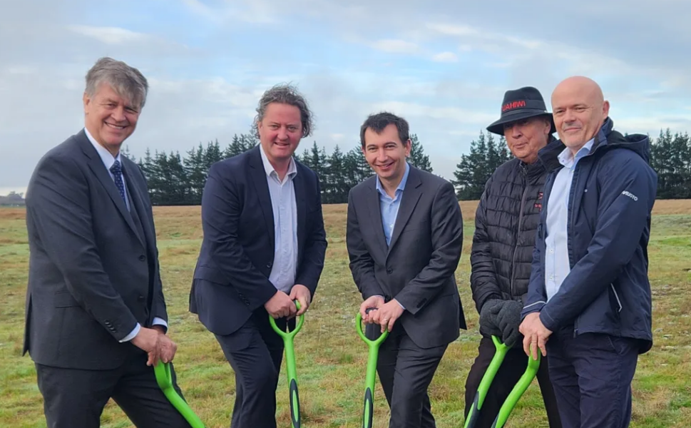 Officials including Energy Minister Simeon Brown (centre), marked the start of the solar farm's...