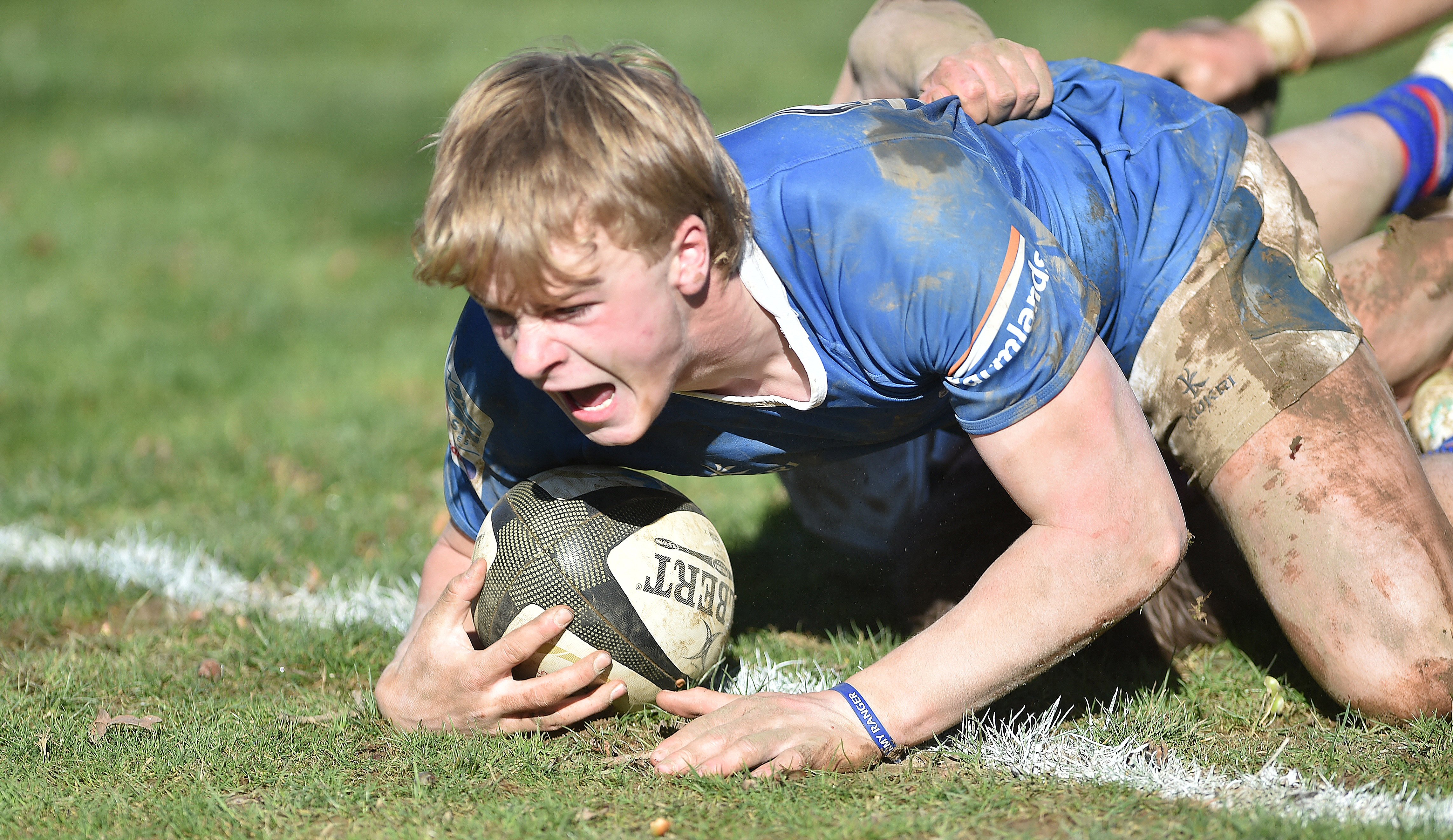 Southland Boys’ second five Jimmy Taylor scores a try against John McGlashan during the Southern...