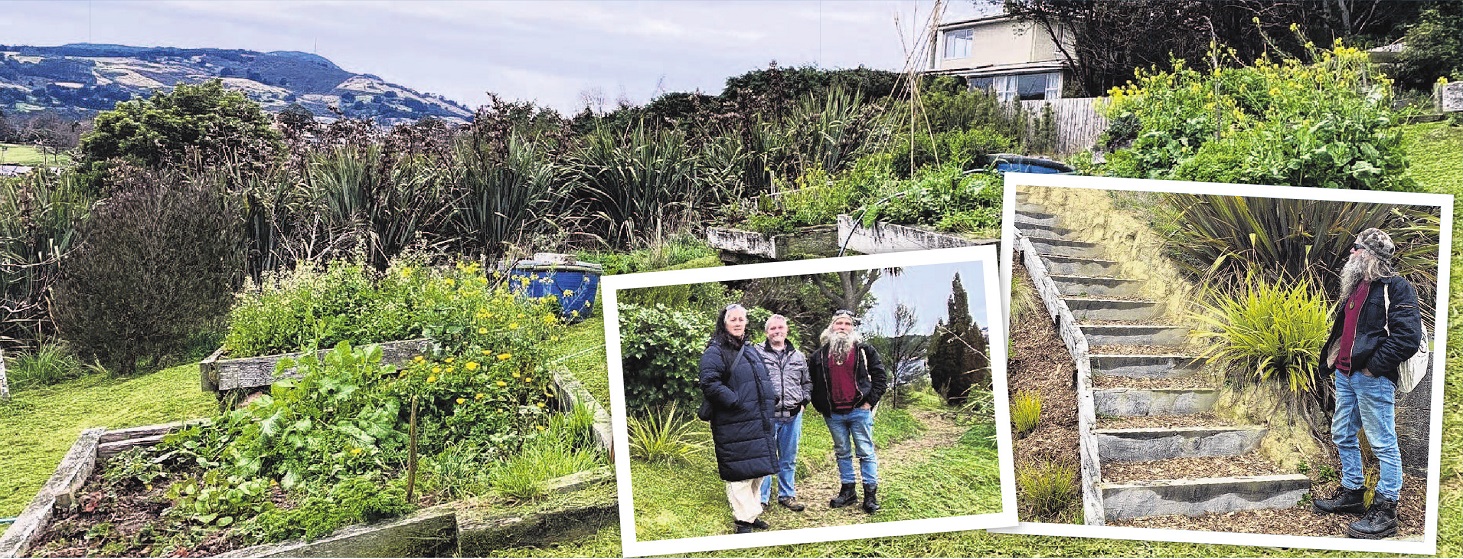 Enjoying the improved access to the hillside and gardens at Araiteuru Marae are (from left)...