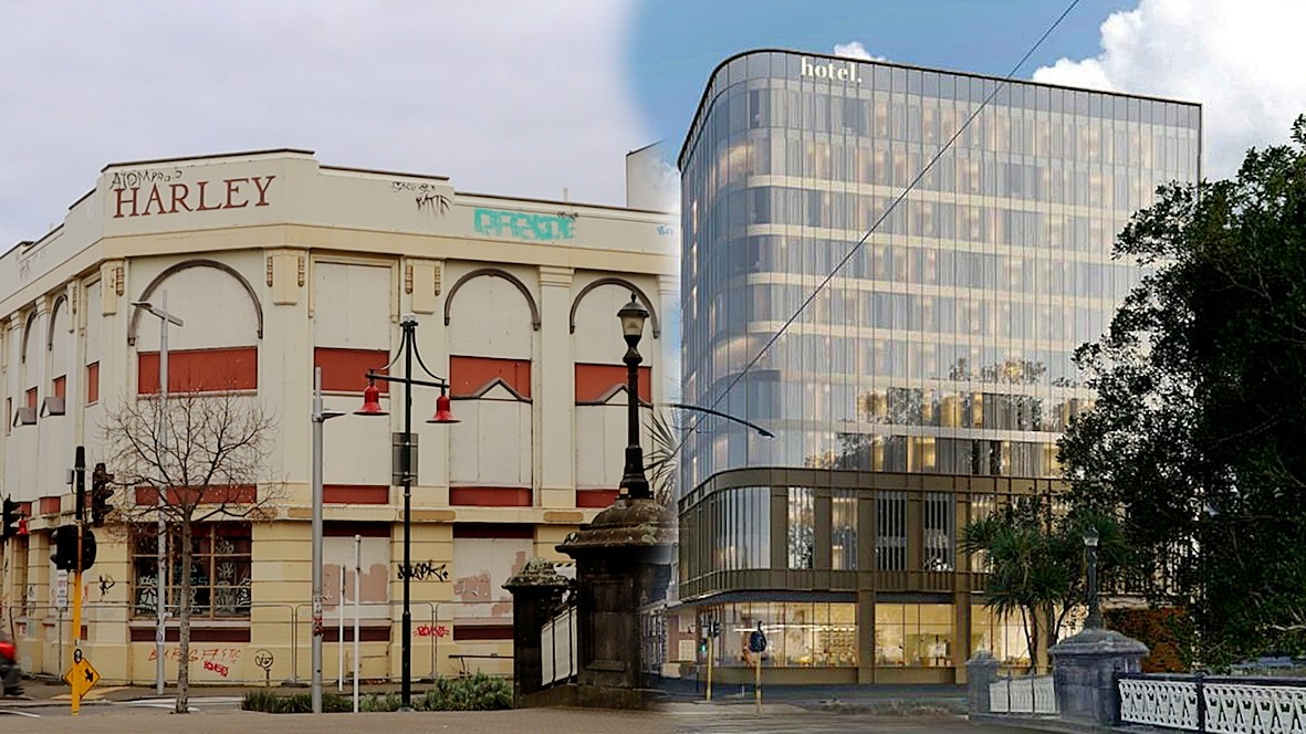 The earthquake-damaged Harley Chambers building on Cambridge Tce (left) could be replaced by an...