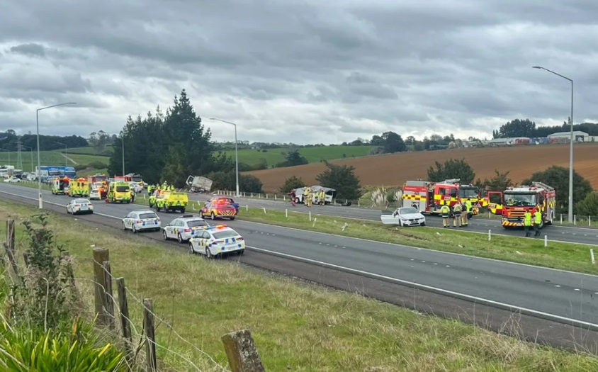 Emergency services at the scene yesterday. Photo: Supplied