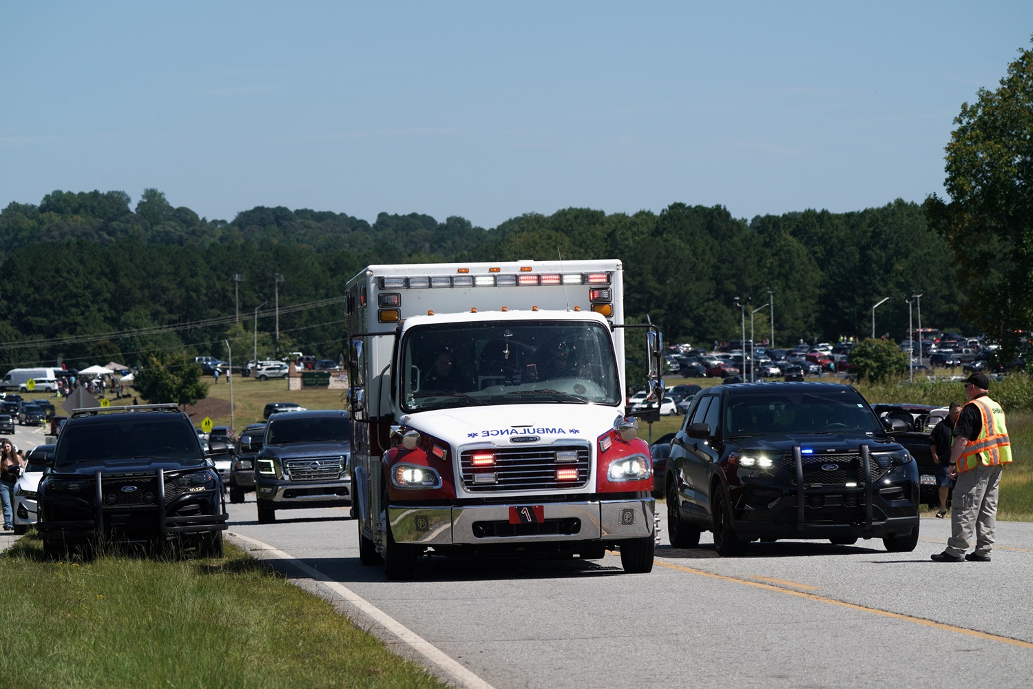 Emergency services at the scene in Winder, Georgia. Photo: Reuters