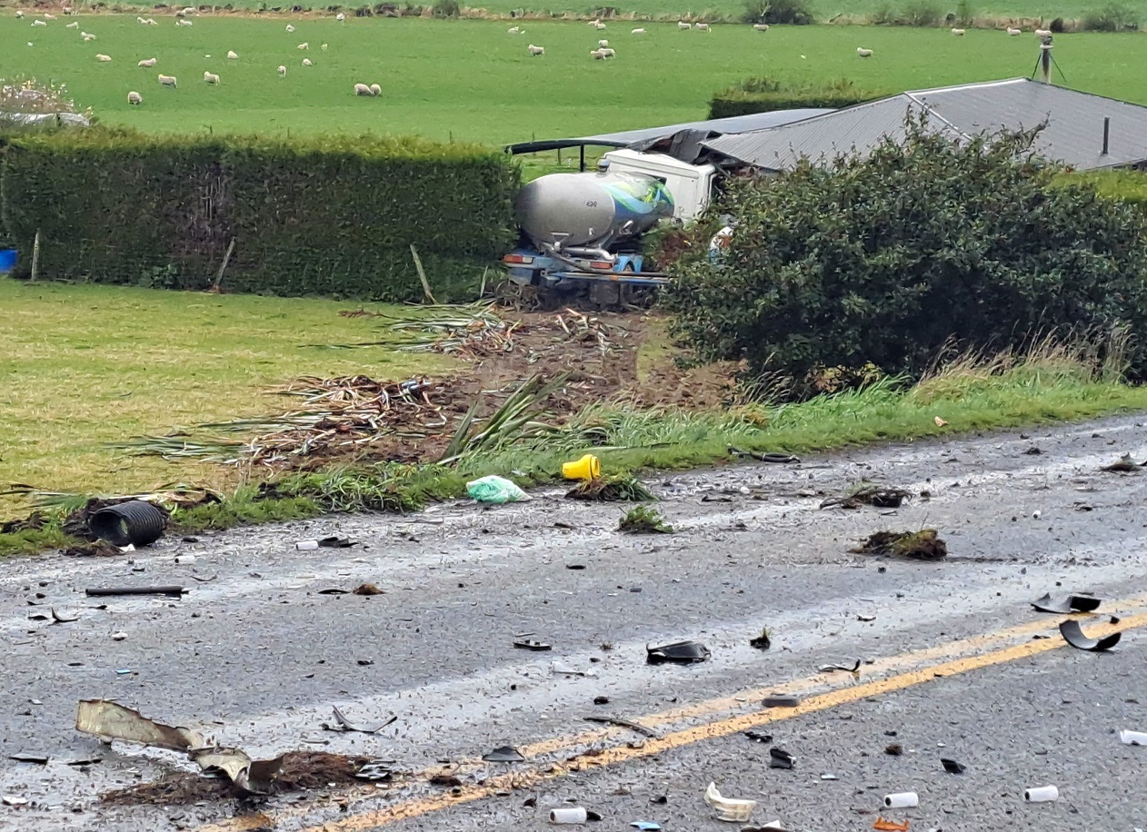  A milk tanker ended up in a house near Edendale after a fatal crash on State Highway1 late on...