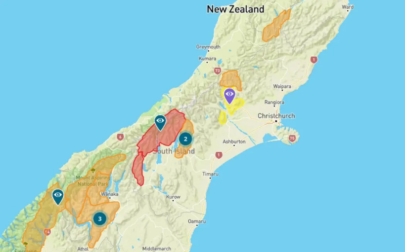 The Avalanche Advisory issued by the Mountain Safety Council shows a number of alpine areas at...