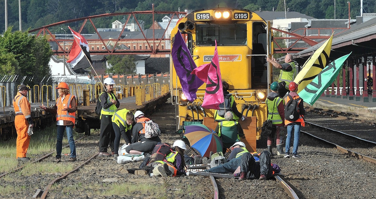 An earlier Extinction Rebellion coal-train protest at the Dunedin Railway Station. Photo: Gregor...