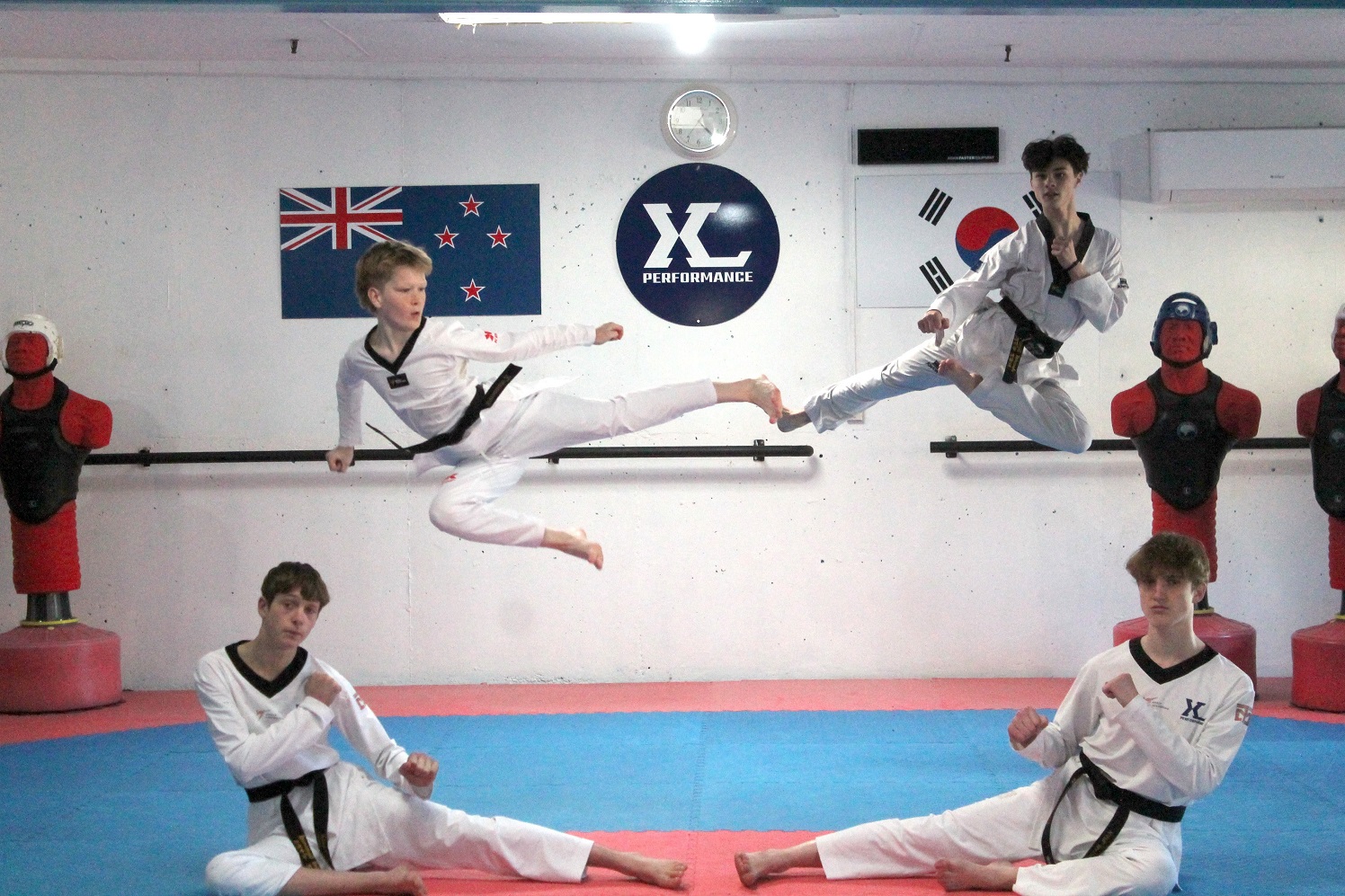 Taekwondo junior athletes (clockwise from top left) Cooper Gough, 15, Noah Smith, 17, Karl Bayne,...