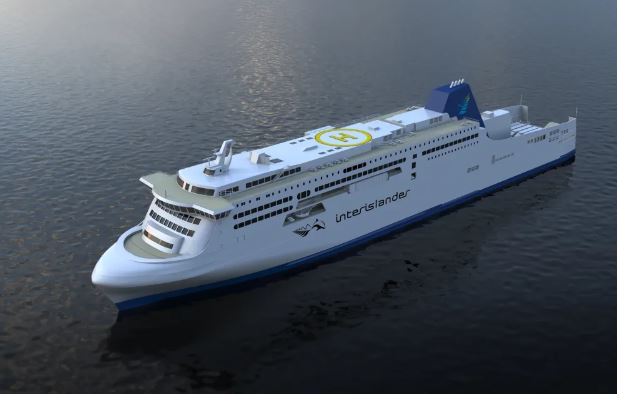 A digital image of a new Interislander ferry to be built by Hyundai Mipo Dockyard. Photo:...