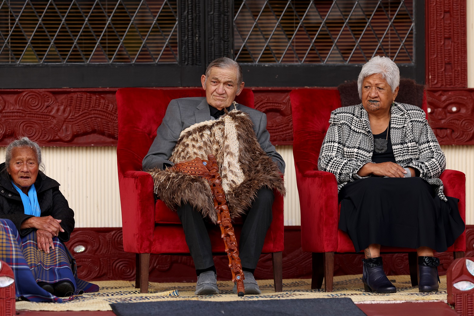 Kiingi Tūheitia, alongside his wife Makau Ariki Te Atawhai, wearing the new Olympic kakahu at...