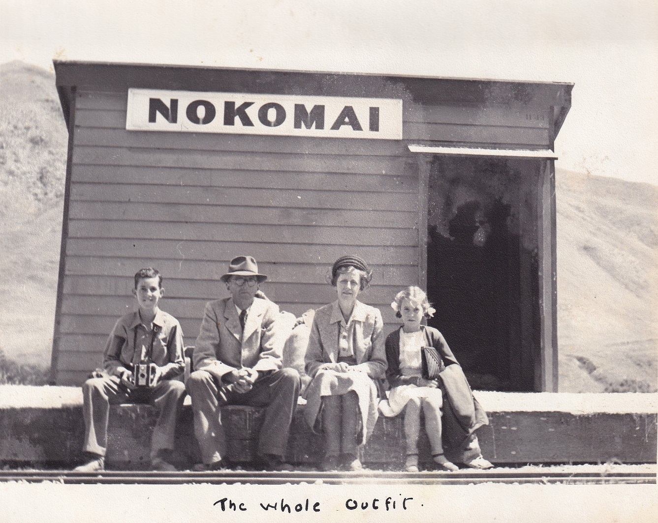 A Hendry family self-portrait, taken in the early 1950s, at Nokomai, Northern Southland, of (from...