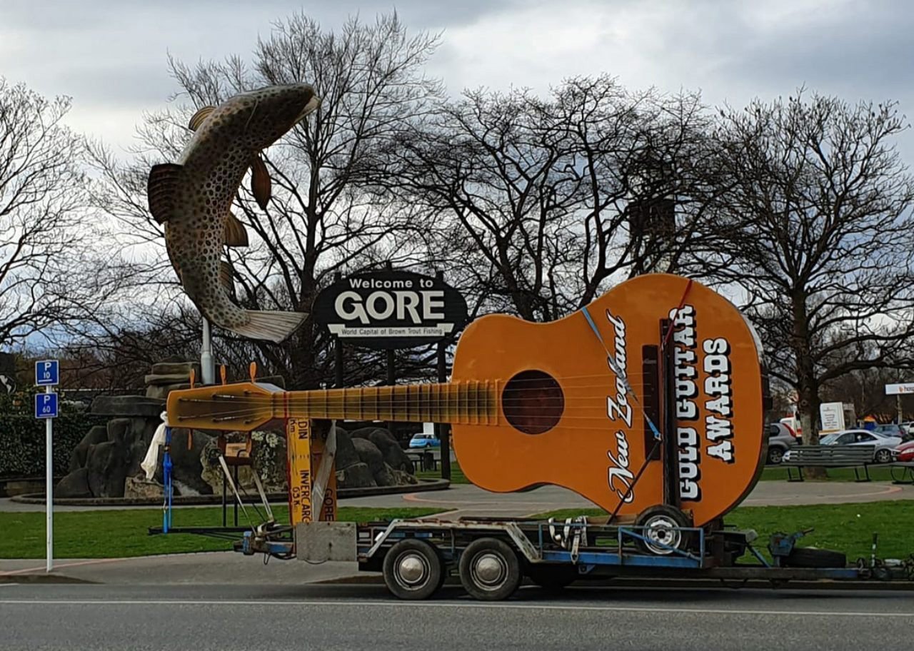 Gore’s Gold Guitar statue has gone northeast to Dunedin. PHOTO: TRADE ME