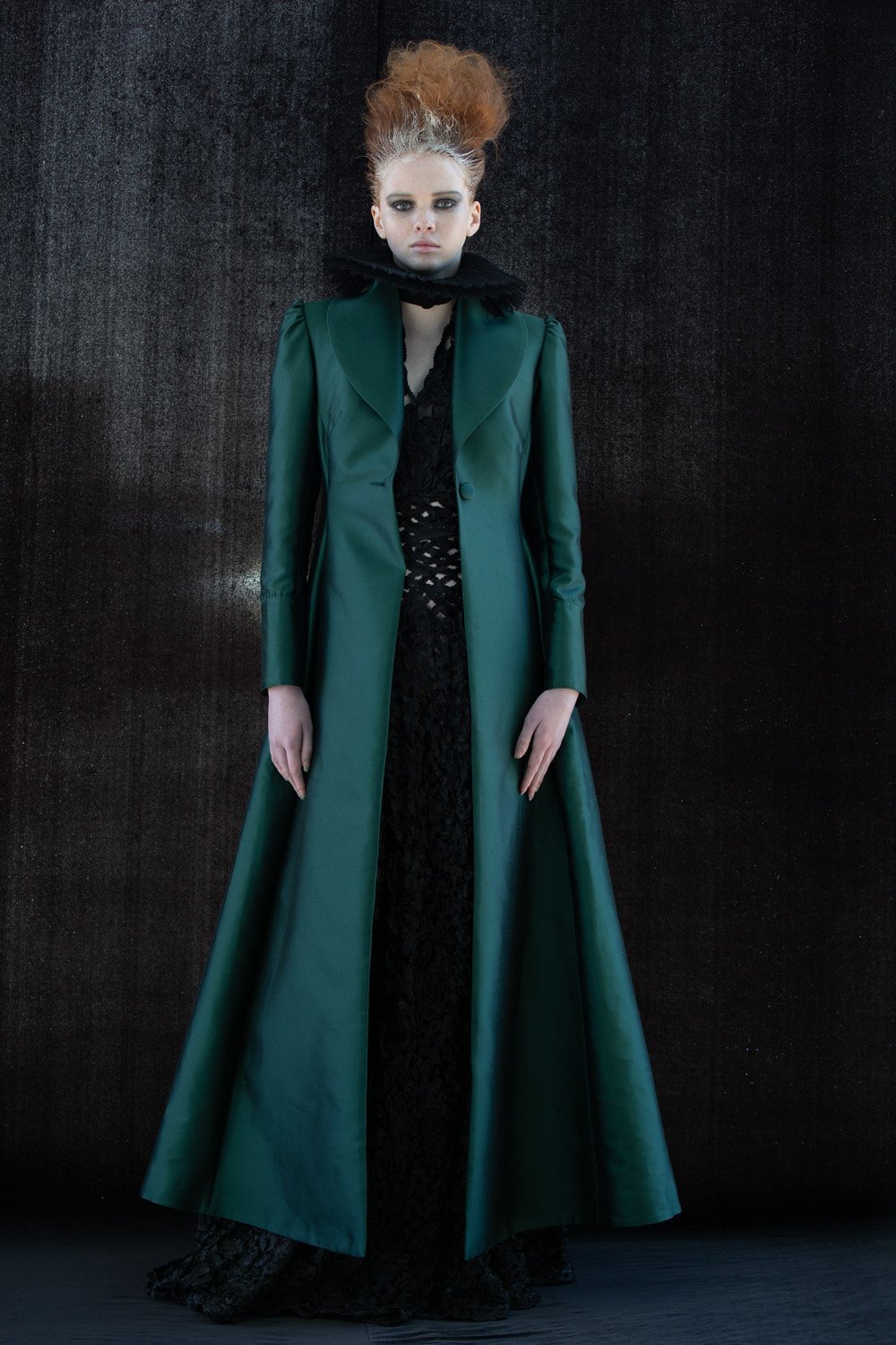 A Kiri Nathan coat, gown and neckpiece. Photo: David K. Shields