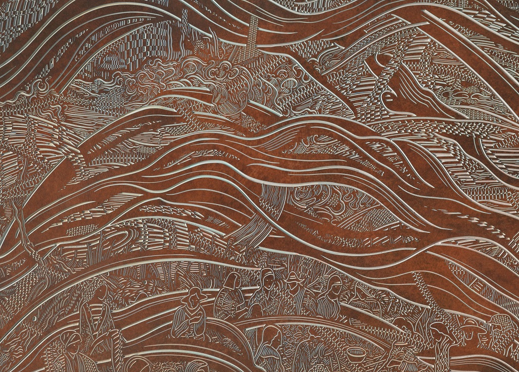 Phaeacia (2024), by Paul McLachlan [detail]. Acrylic and rust on canvas.